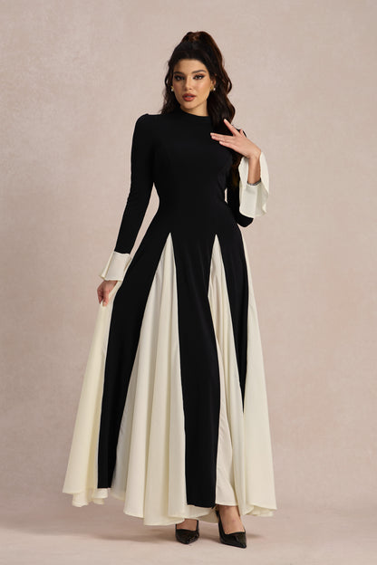 Vestido largo con volantes y bloques de color Aurora 