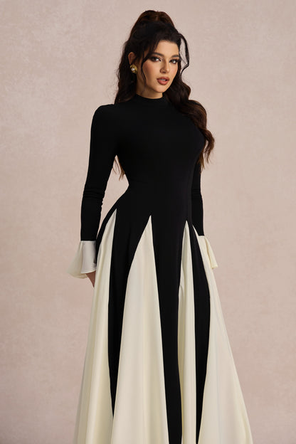 Vestido largo con volantes y bloques de color Aurora 