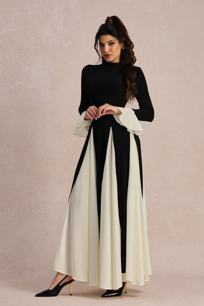 Vestido largo con volantes y bloques de color Aurora 