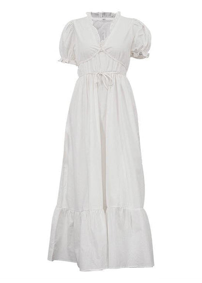 Ivory Grace - Puff Sleeve Linen Midi Dress