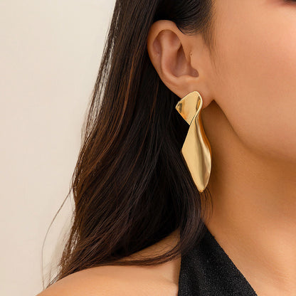 Sculpted Waves - Statement Metal Drop Earrings