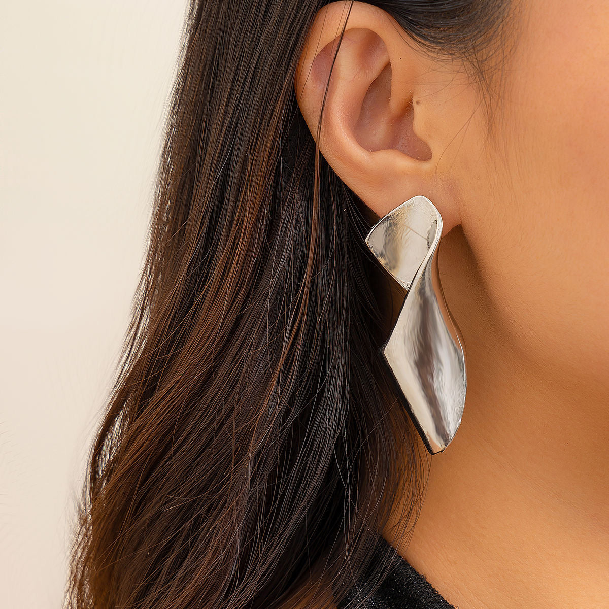 Sculpted Waves - Statement Metal Drop Earrings