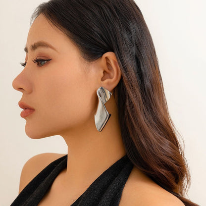 Sculpted Waves - Statement Metal Drop Earrings