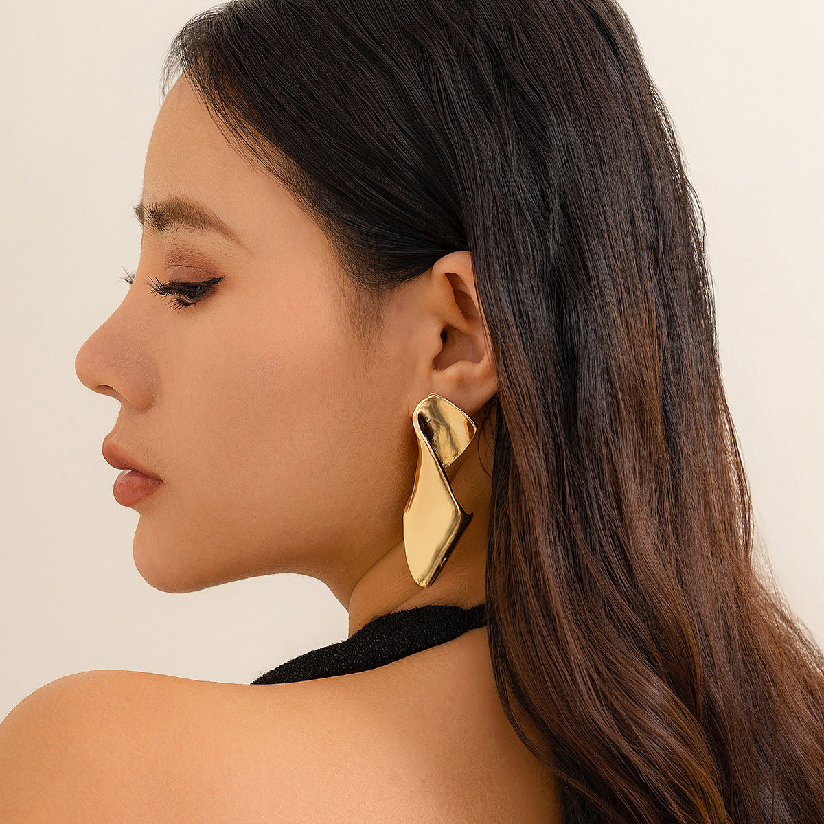 Sculpted Waves - Statement Metal Drop Earrings