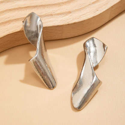 Sculpted Waves - Statement Metal Drop Earrings