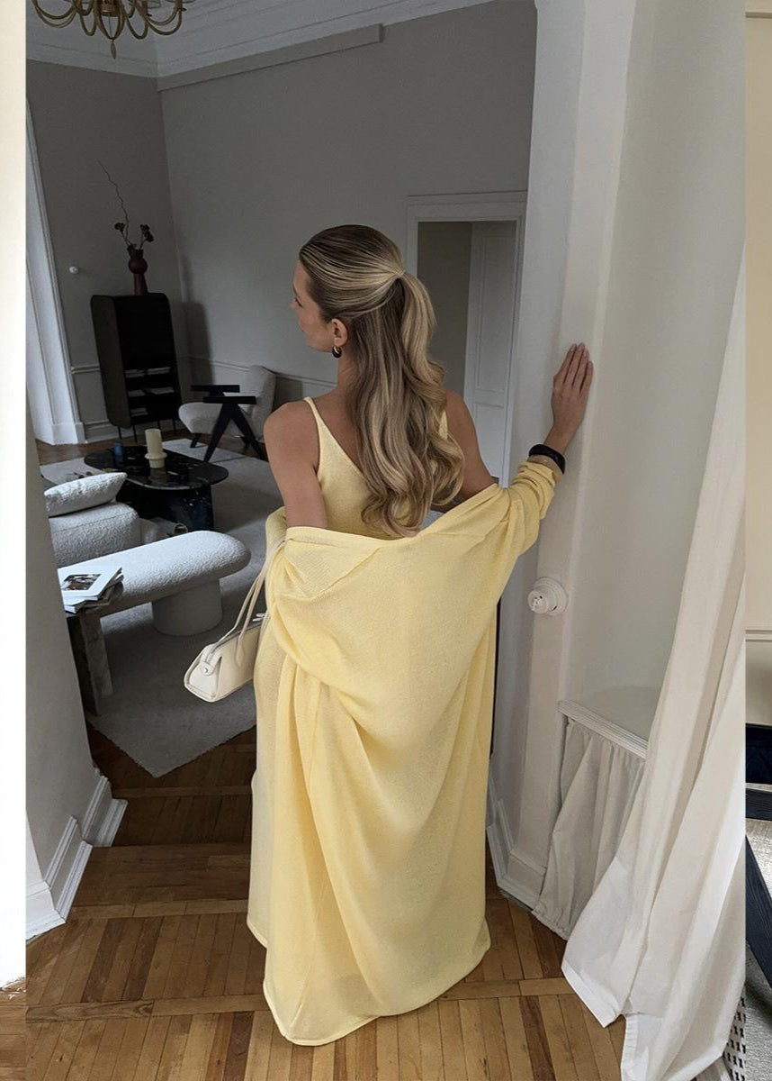 Blush Lure - Knit Maxi Dress with Cardigan Set