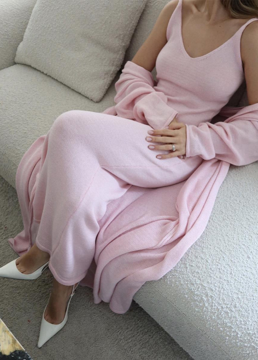 Blush Lure - Knit Maxi Dress with Cardigan Set