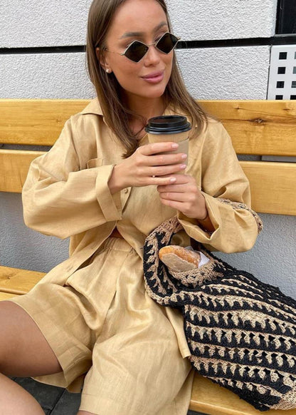 Solea Linen Set - Button-Down Shirt & High-Waist Shorts