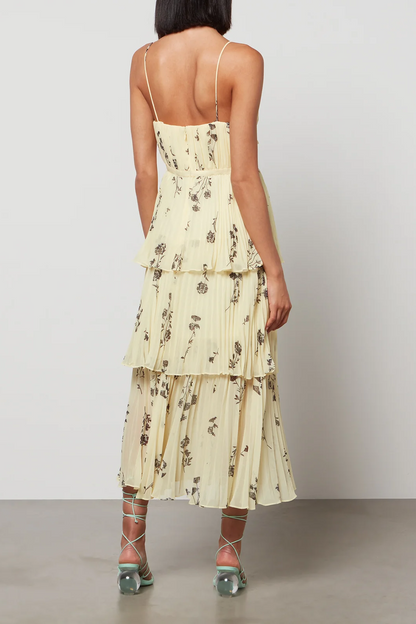 Cami Backless Ruched Tiered Ruffled Hem Midi Dress