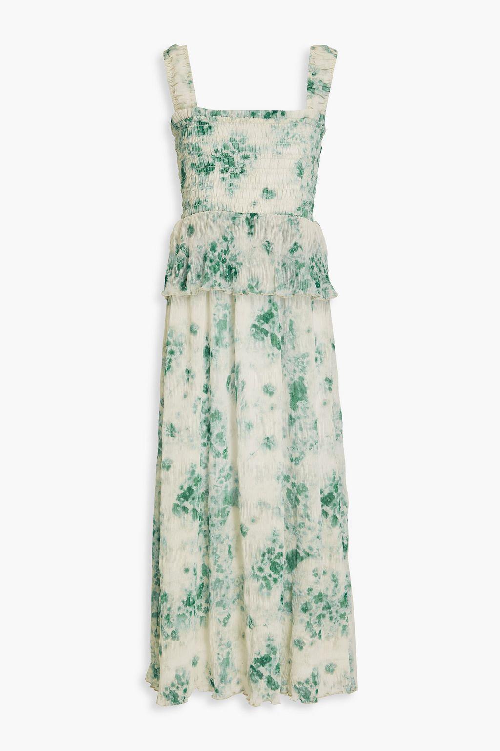 Vestido midi con volantes, cuello cuadrado y estampado abstracto 