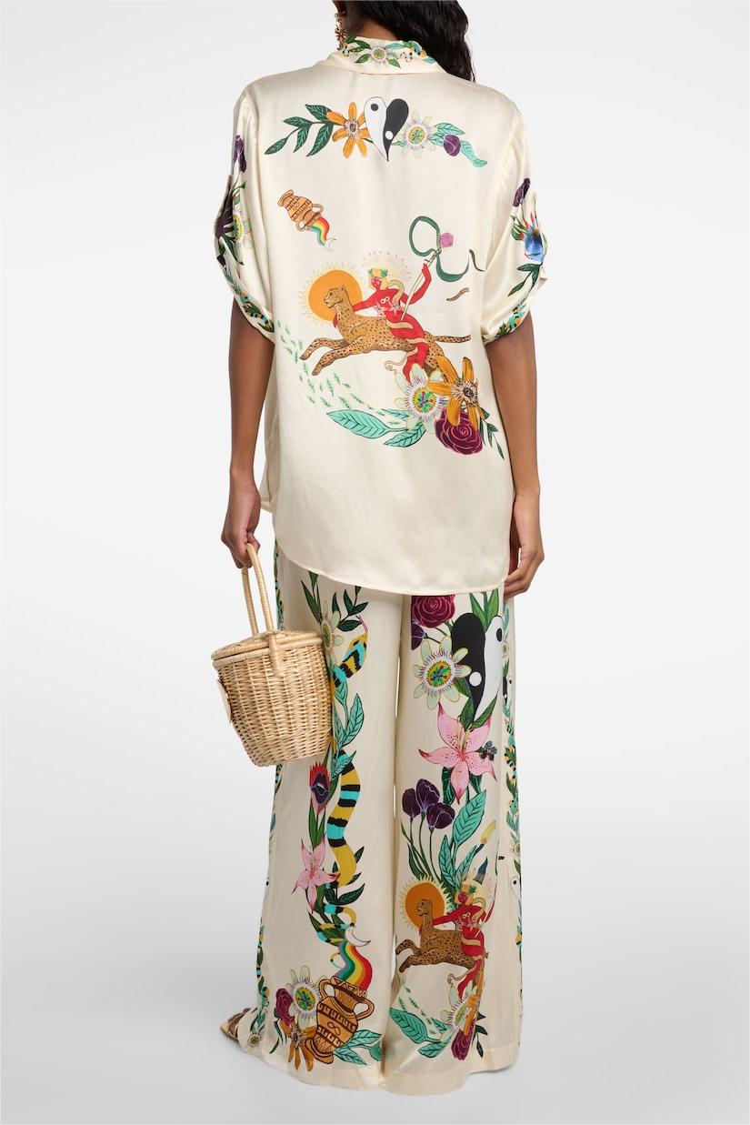 Animal Print Blouse & Mid Waist Wide Leg Pants Set