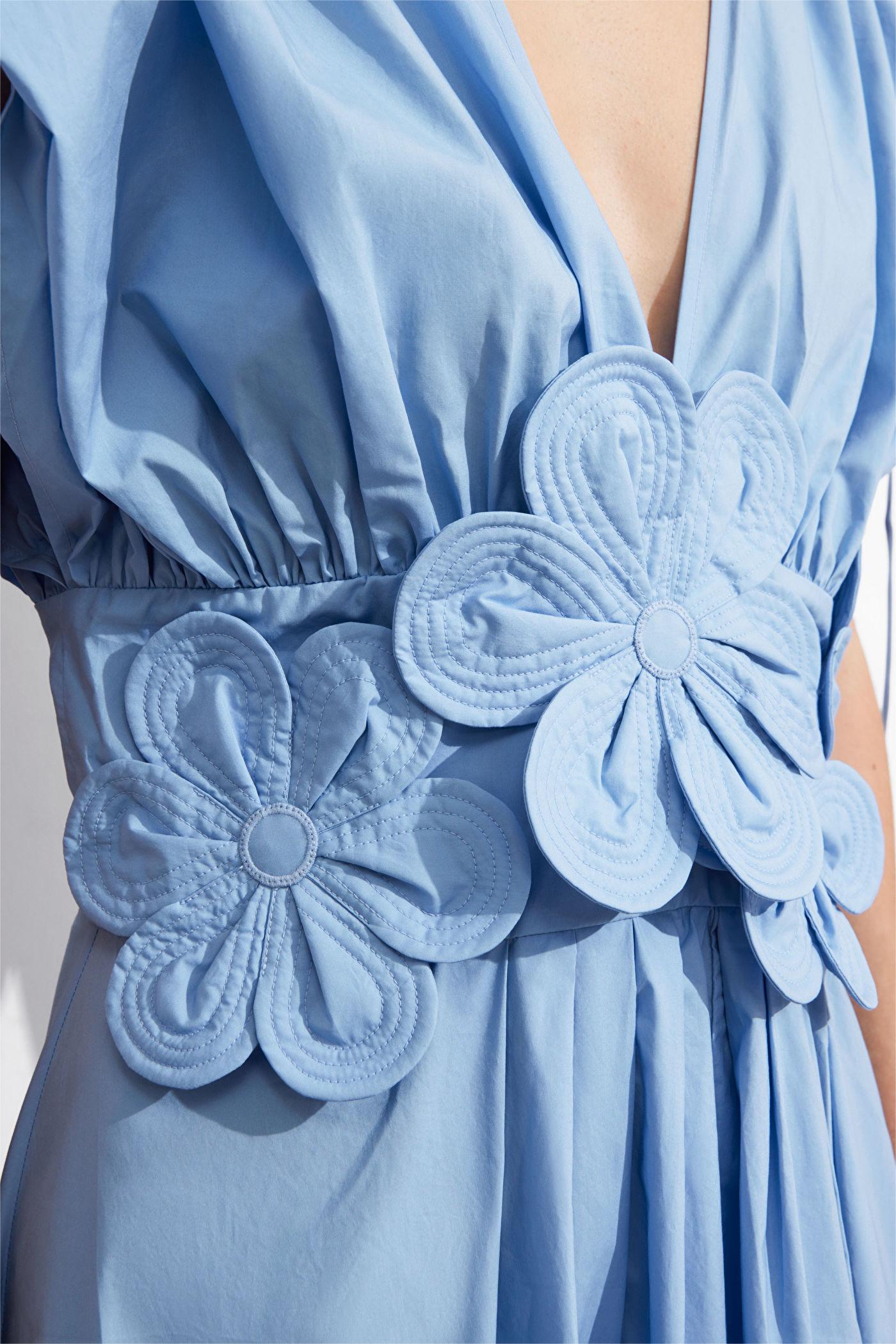 3D Floral V-Neck Lace Up Midi Dress