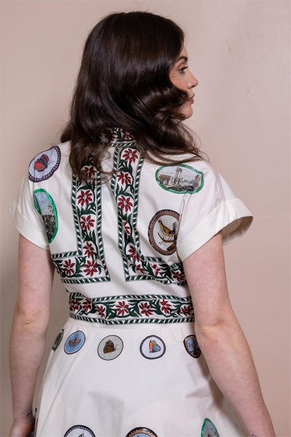 Botanical Print Shirt Collar Button Midi Dress