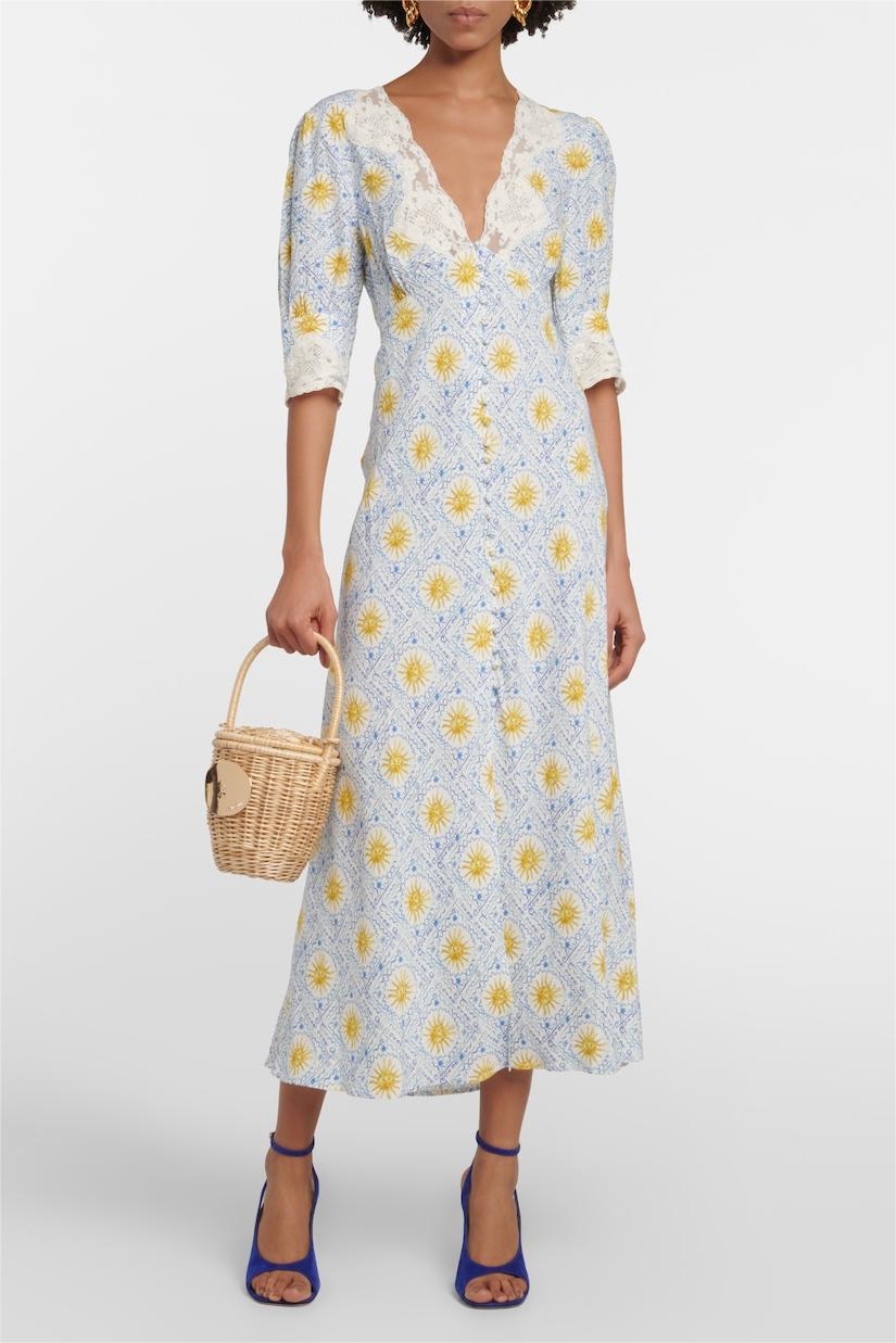 Vestido midi de encaje con cuello en V y estampado abstracto 