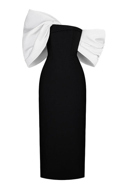 Bow Off-Shoulder Asymmetrical Midi Dress