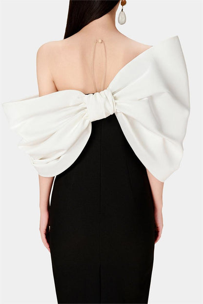 Bow Off-Shoulder Asymmetrical Midi Dress