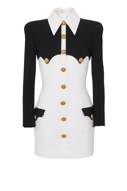 Contrast Color Metal Button Long Sleeve Mini Dress