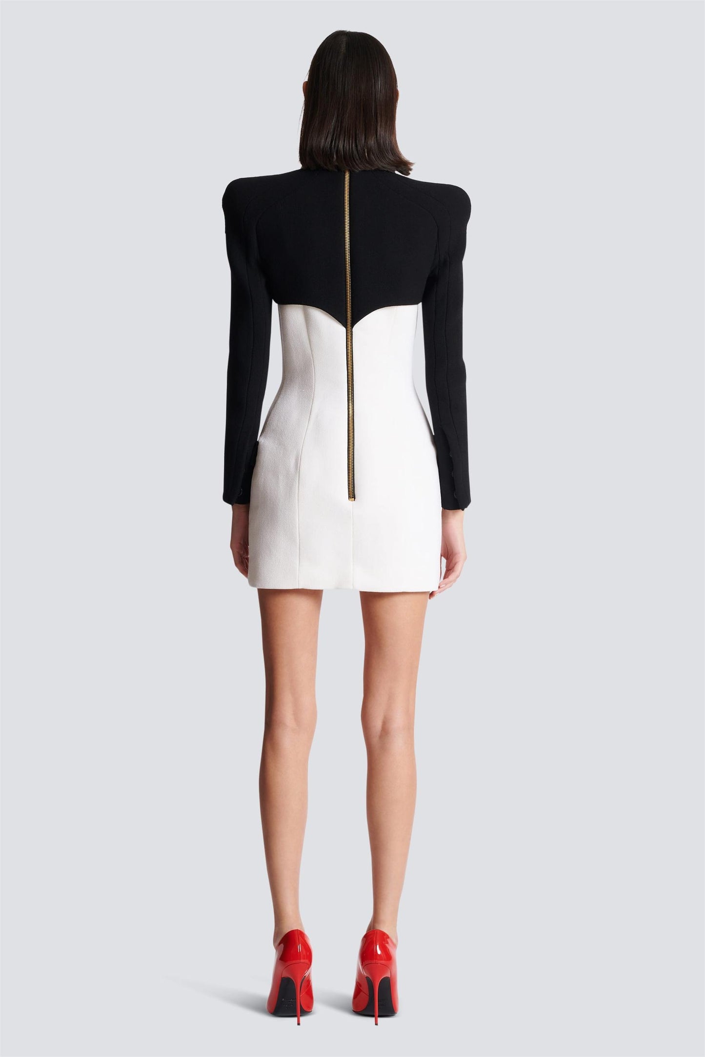 Contrast Color Metal Button Long Sleeve Mini Dress