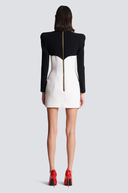 Contrast Color Metal Button Long Sleeve Mini Dress