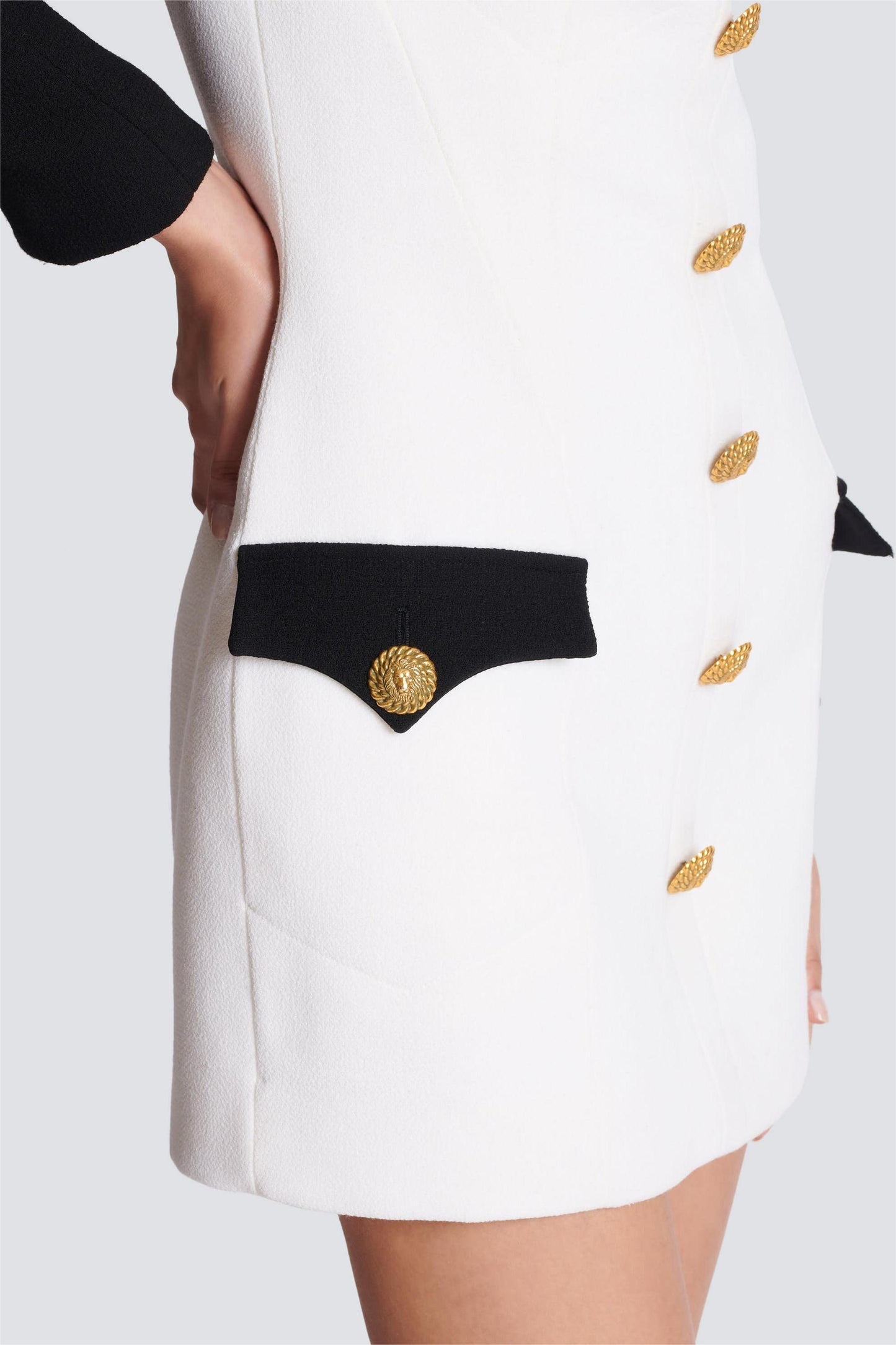 Contrast Color Metal Button Long Sleeve Mini Dress