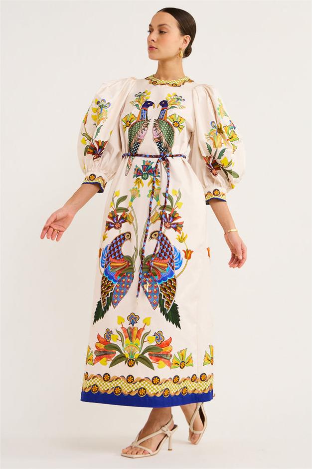 Animal Print Puff Sleeve Midi Dress