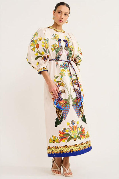 Animal Print Puff Sleeve Midi Dress