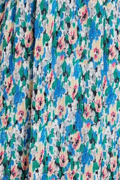 Vestido midi plisado con cuello en V y estampado abstracto 