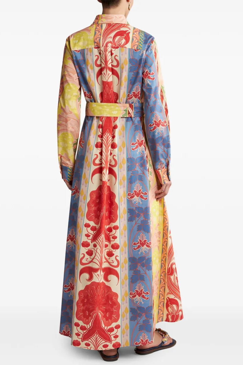 Botanical Print Long Sleeve Midi Dress