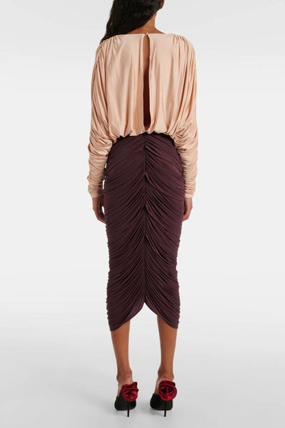 Vestido midi con escote en V y fruncido de flores 3D 