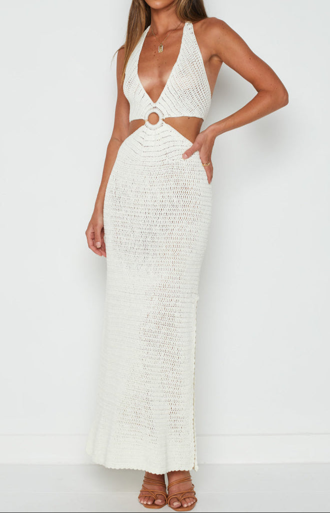 Isotta Crochet Halter Midi Dress