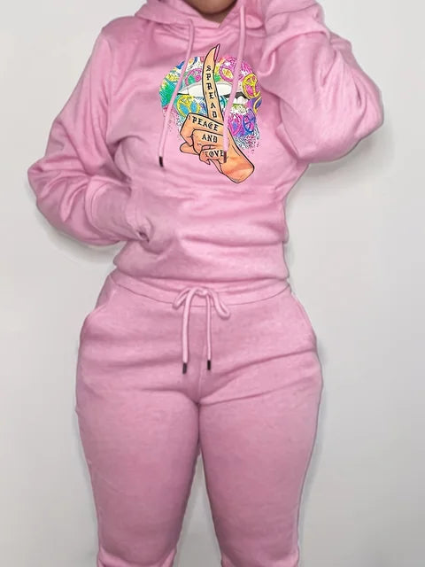 Autumn Winter 2pcs Set Letter Print Pocket Tracksuit Set Women Sportwear Fleece Hoodies Pullover Sweatshirts Pants Outfits