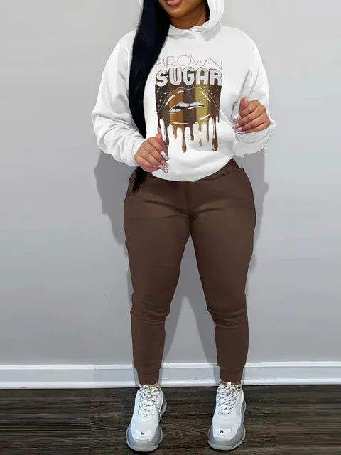 Autumn Winter 2pcs Set Letter Print Pocket Tracksuit Set Women Sportwear Fleece Hoodies Pullover Sweatshirts Pants Outfits