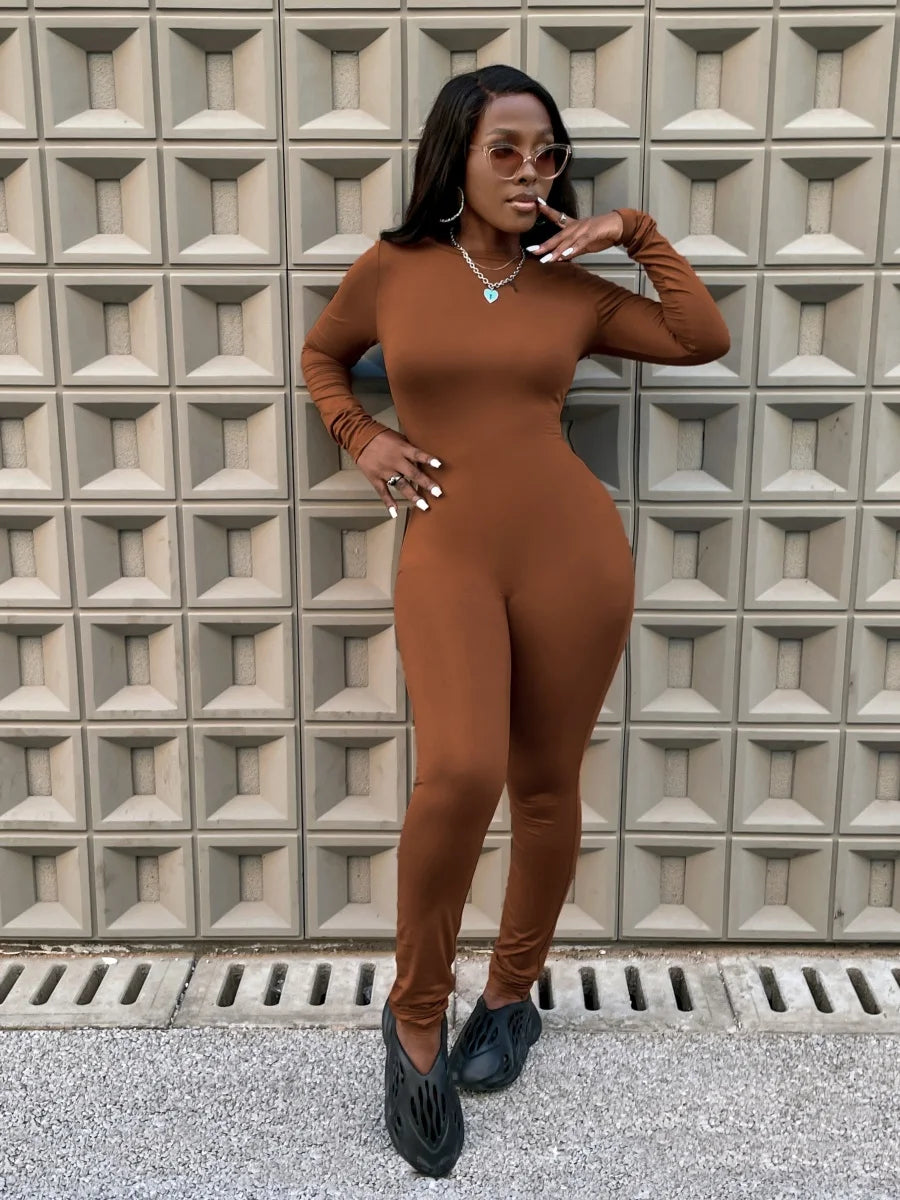 Mono de mujer, cuello redondo, ajustado, básico, liso, ajustado, informal, elástico, sencillo, de manga larga. Mono de mujer, cuello redondo, ajustado, liso, ajustado.