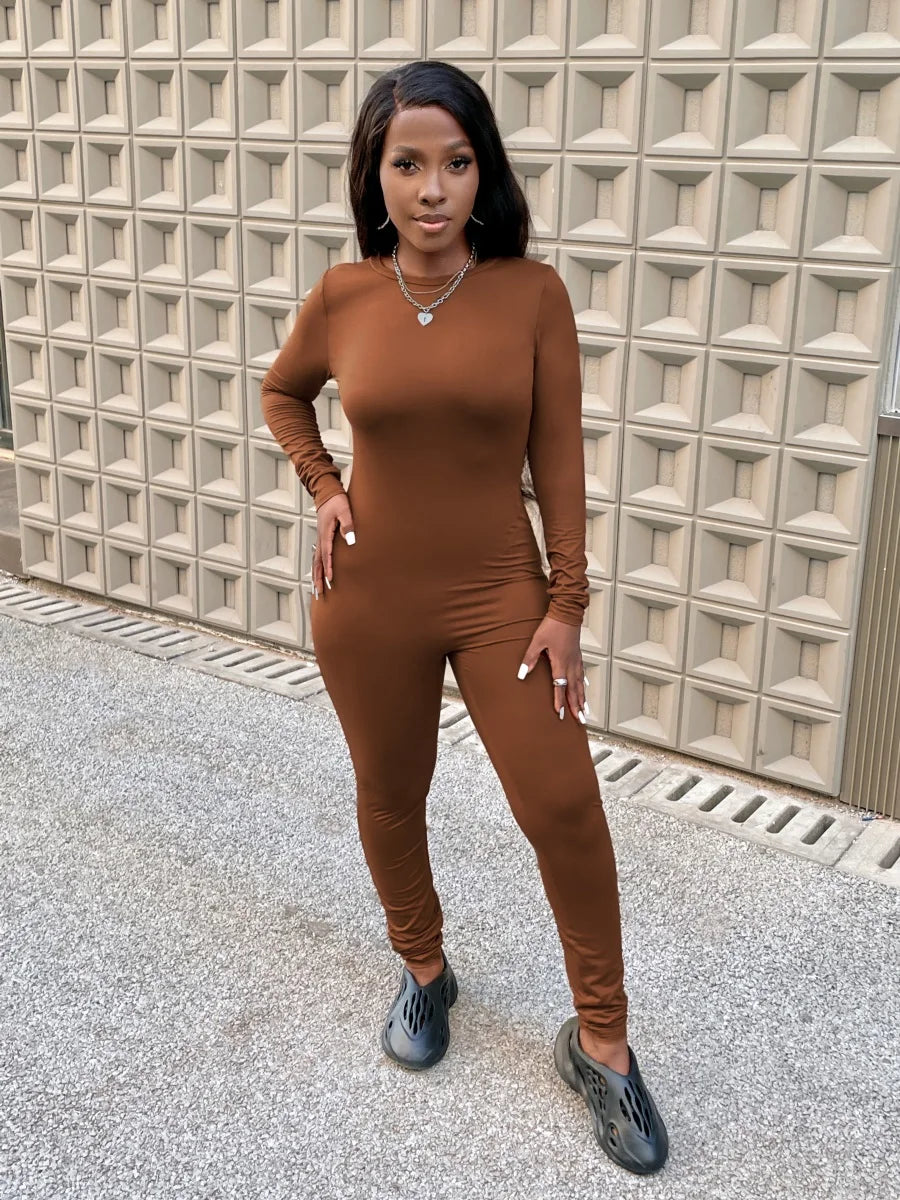 Mono de mujer, cuello redondo, ajustado, básico, liso, ajustado, informal, elástico, sencillo, de manga larga. Mono de mujer, cuello redondo, ajustado, liso, ajustado.