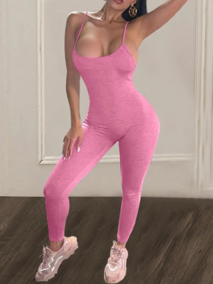 Mono ajustado con tirantes finos, escote en U, sin mangas, liso, ajustado, moldeador, elástico, sencillo, mono largo para mujer.