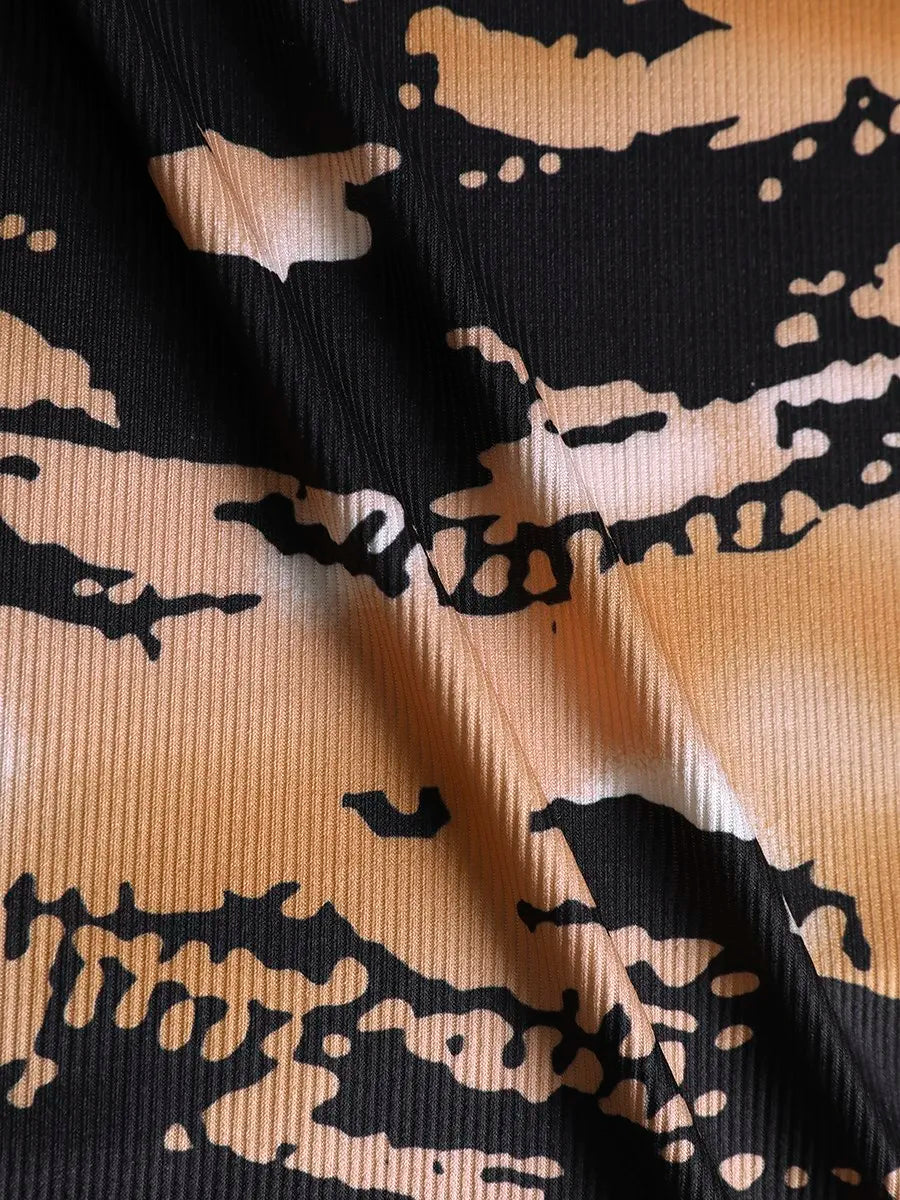 Vestido ajustado de verano para mujer, de punto acanalado con efecto tie-dye y cremallera: minivestido sexy de fiesta con cuello redondo y tubo.