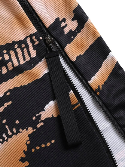 Vestido ajustado de verano para mujer, de punto acanalado con efecto tie-dye y cremallera: minivestido sexy de fiesta con cuello redondo y tubo.