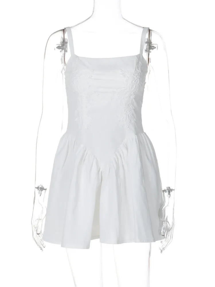 Backless Lace-up A-line Sexy Mini Dress For Women Fashion Spaghetti Strap Sleeveless Loose Club Party Dress Elegant