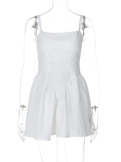 Backless Lace-up A-line Sexy Mini Dress For Women Fashion Spaghetti Strap Sleeveless Loose Club Party Dress Elegant