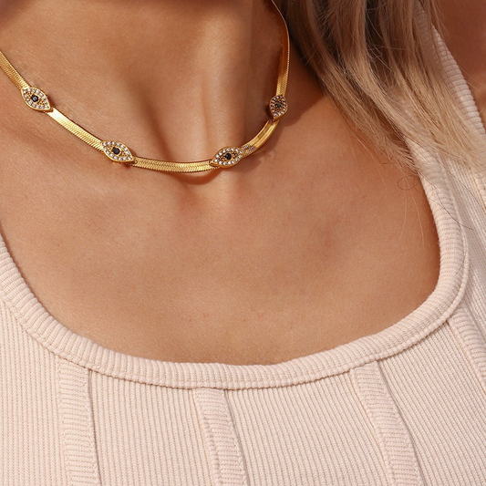 Mystic Eye - Gold Herringbone Necklace