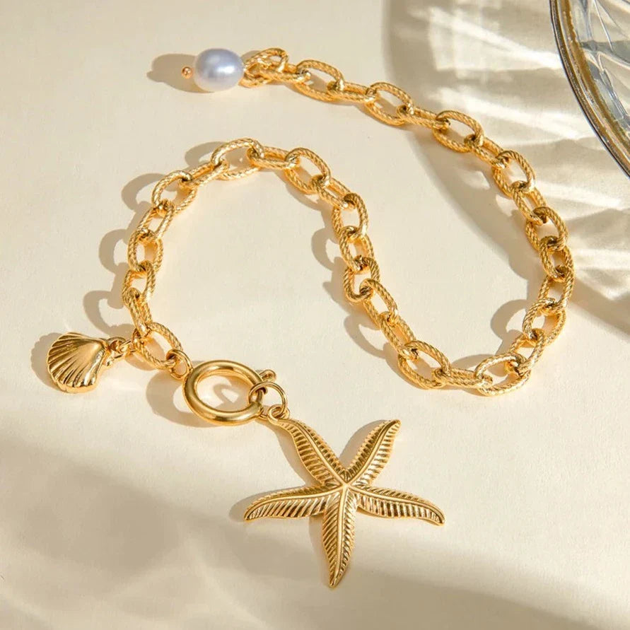 Nautilus Freshwater Pearl Charm Bracelet