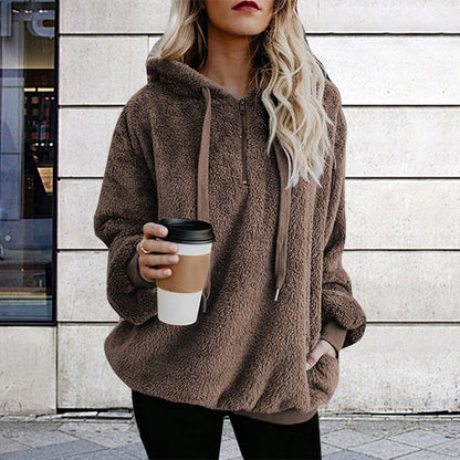 Autumn Winter Women Clothing Long Sleeve Hooded Solid Color Hoodie Cardigan Coat