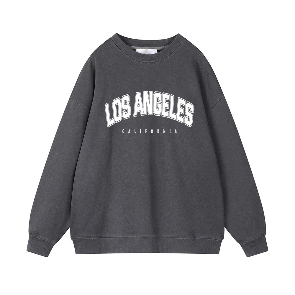 Autumn Winter Printed Loose Sweatshirt Retro Letter Graphic Pattern Fleece lined Long Sleeve Top