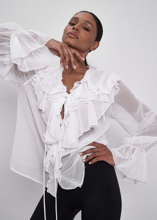 Ruffled Sheer Chiffon Blouse