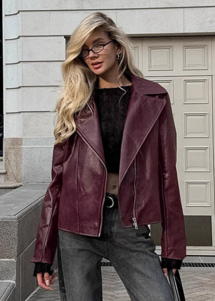 Bordeaux Faux Leather Moto Jacket