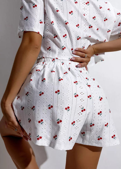 Cherry Pop - Eyelet Crop Top & Flowy Shorts Set