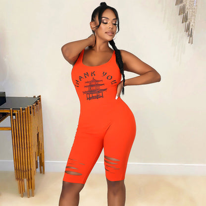 Mono deportivo informal de verano para mujer, con estampado calado y roto.