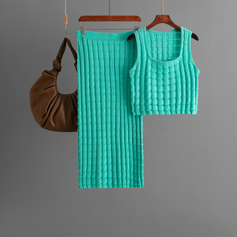 Chaleco sin mangas de verano para mujer, falda superior de punto de dos piezas