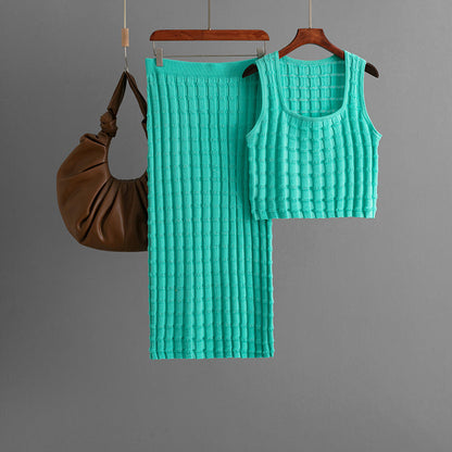 Chaleco sin mangas de verano para mujer, falda superior de punto de dos piezas