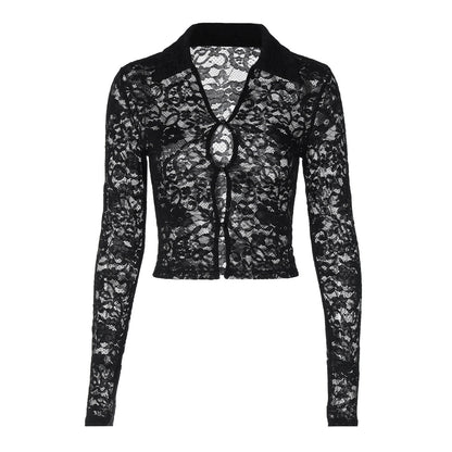 Women Clothing Spring Summer Sexy Lace Cardigan Lightweight Long Sleeved Top
